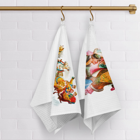 Набор полотенец вафельных Зимние забавы "Федоскино" 40х70